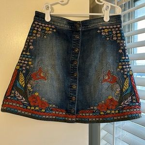 Embroidered Denim Skirt